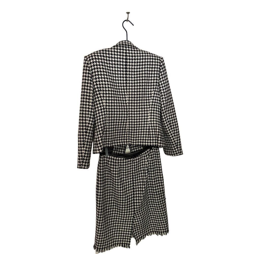 Vintage Kasper APL Houndstooth Black & White Wool 2 Piece Blazer Skirt Set | 10P - Picture 2 of 12